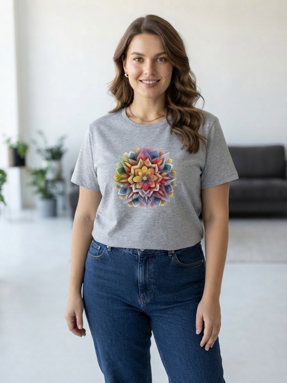 Gray Floral Mandala Graphic Tee
